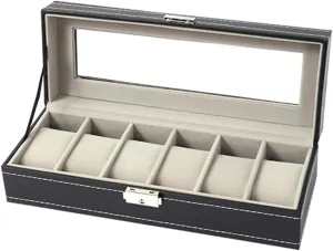 JEKKAH Leather Lock Watch Box Storage Box Watch Display Box Mechanical Watch Jewelry Box Watch Box Bracelet Storage Box(6 Slots)