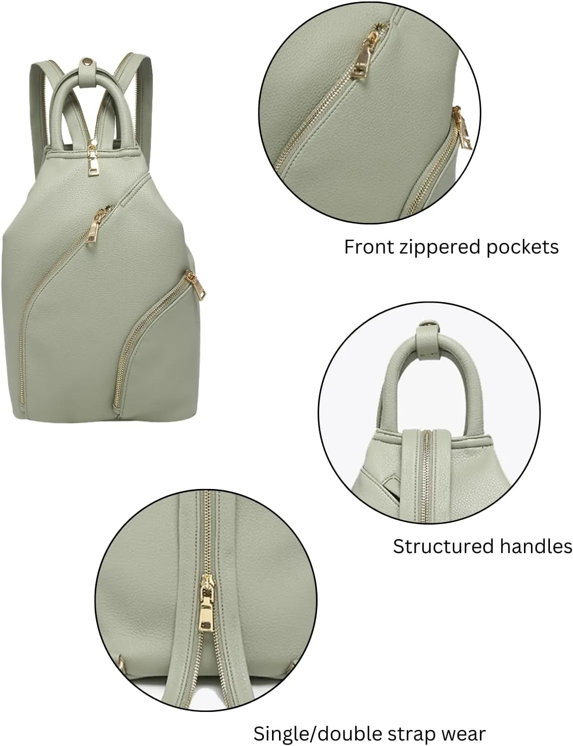JEN & CO. Maura Diagonal Zipper Backpack Purse Fashion Vegan Leather Ladies Travel Shoulder Bag for Women (Camel)