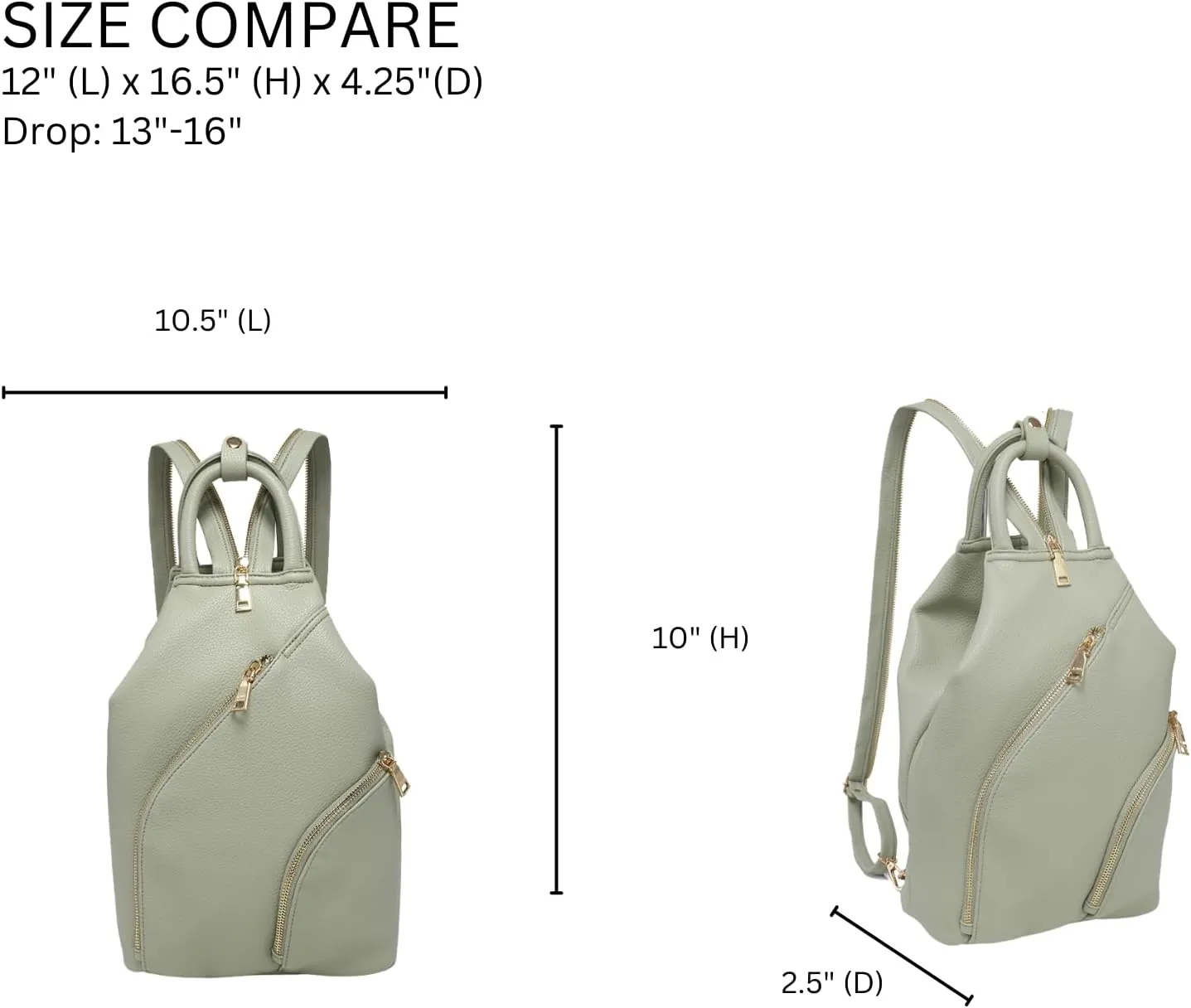 JEN & CO. Maura Diagonal Zipper Backpack Purse Fashion Vegan Leather Ladies Travel Shoulder Bag for Women (Camel)