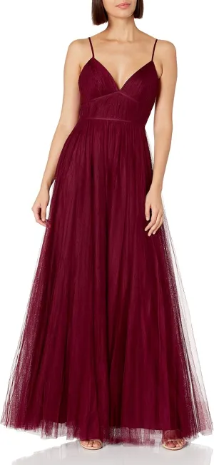 Jenny Yoo Women's Ali V Neck Spaghetti Strap Long Tulle Gown