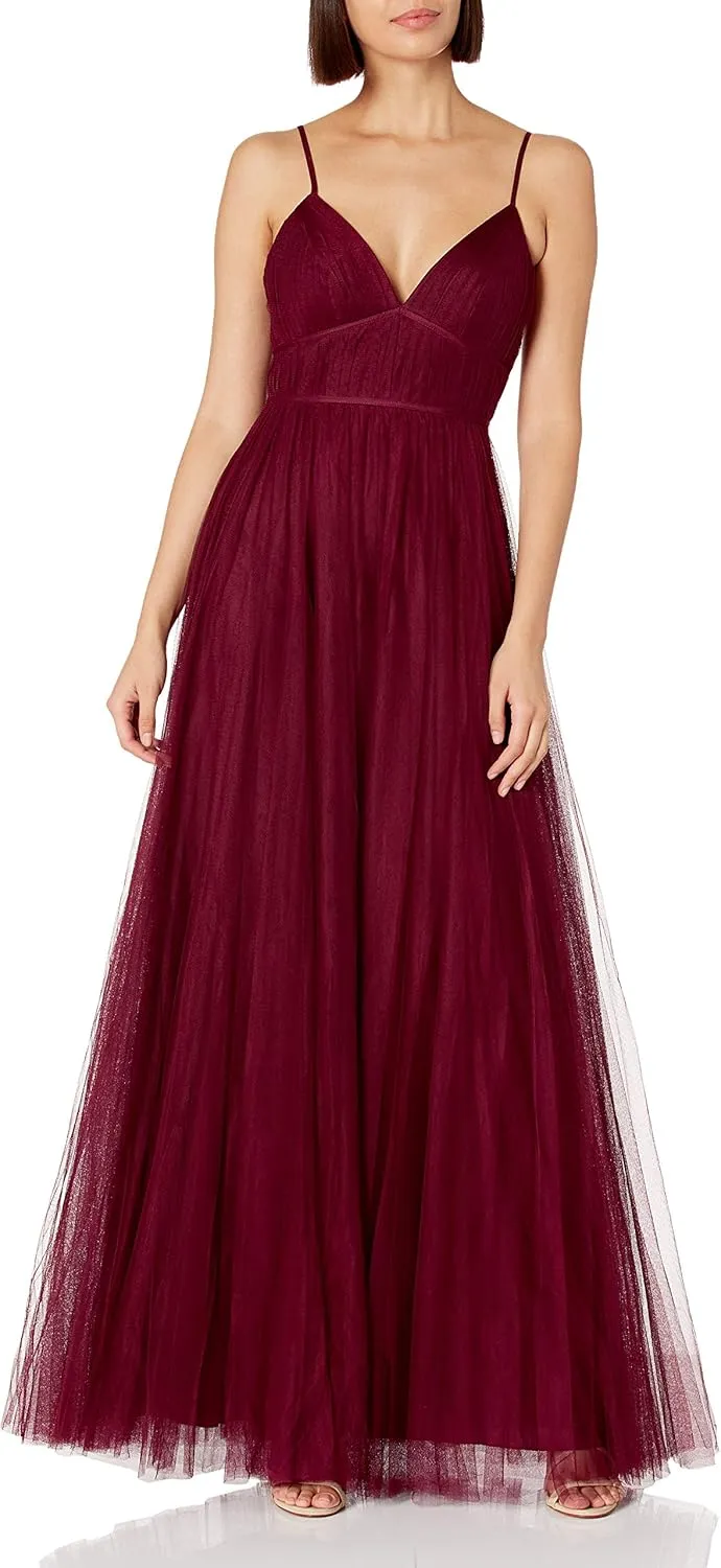 Jenny Yoo Women's Ali V Neck Spaghetti Strap Long Tulle Gown