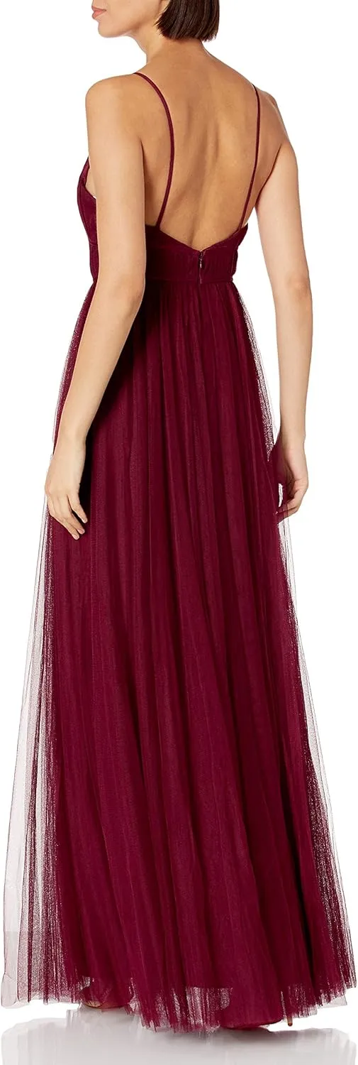 Jenny Yoo Women's Ali V Neck Spaghetti Strap Long Tulle Gown