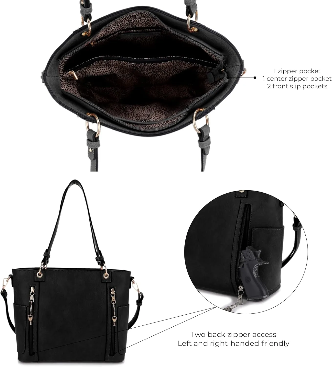 JESSIE & JAMES | Austin Whipstitching Concealed Carry Tote Bag with Lock and Key, Top Handle CCW Purse