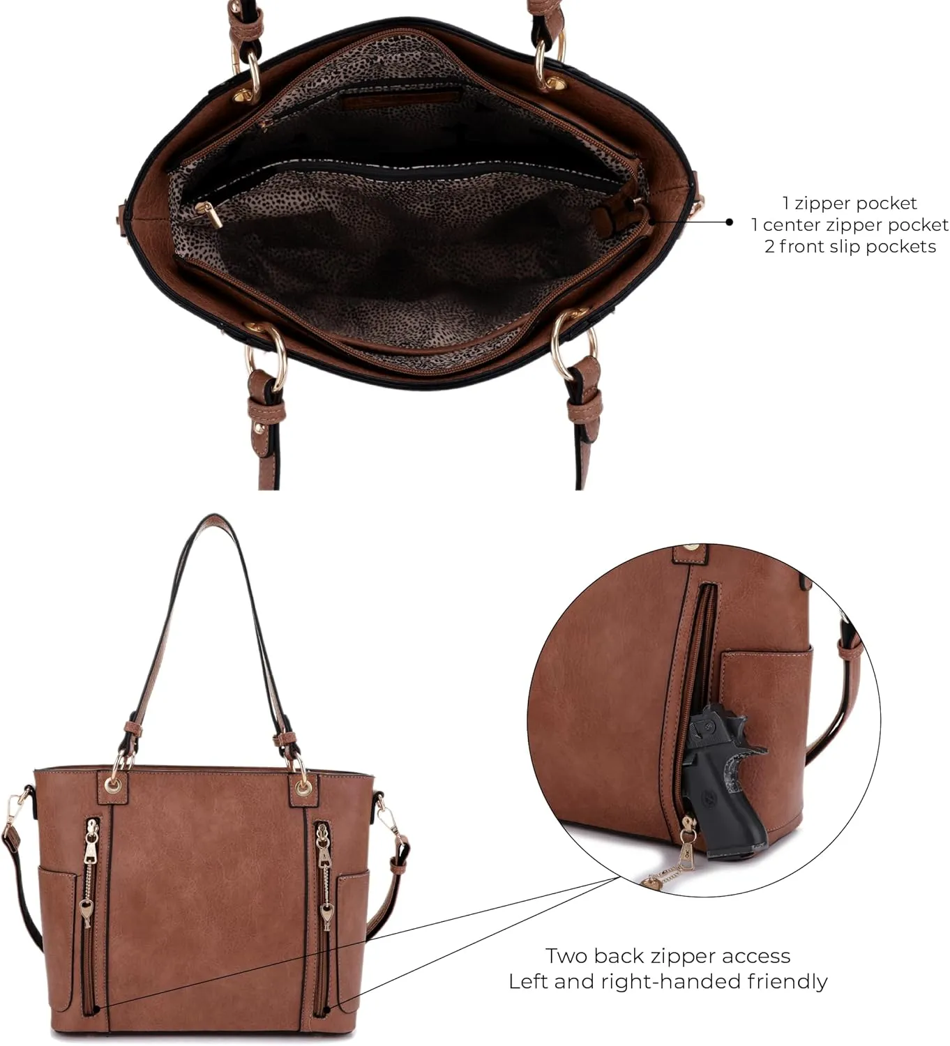 JESSIE & JAMES | Austin Whipstitching Concealed Carry Tote Bag with Lock and Key, Top Handle CCW Purse