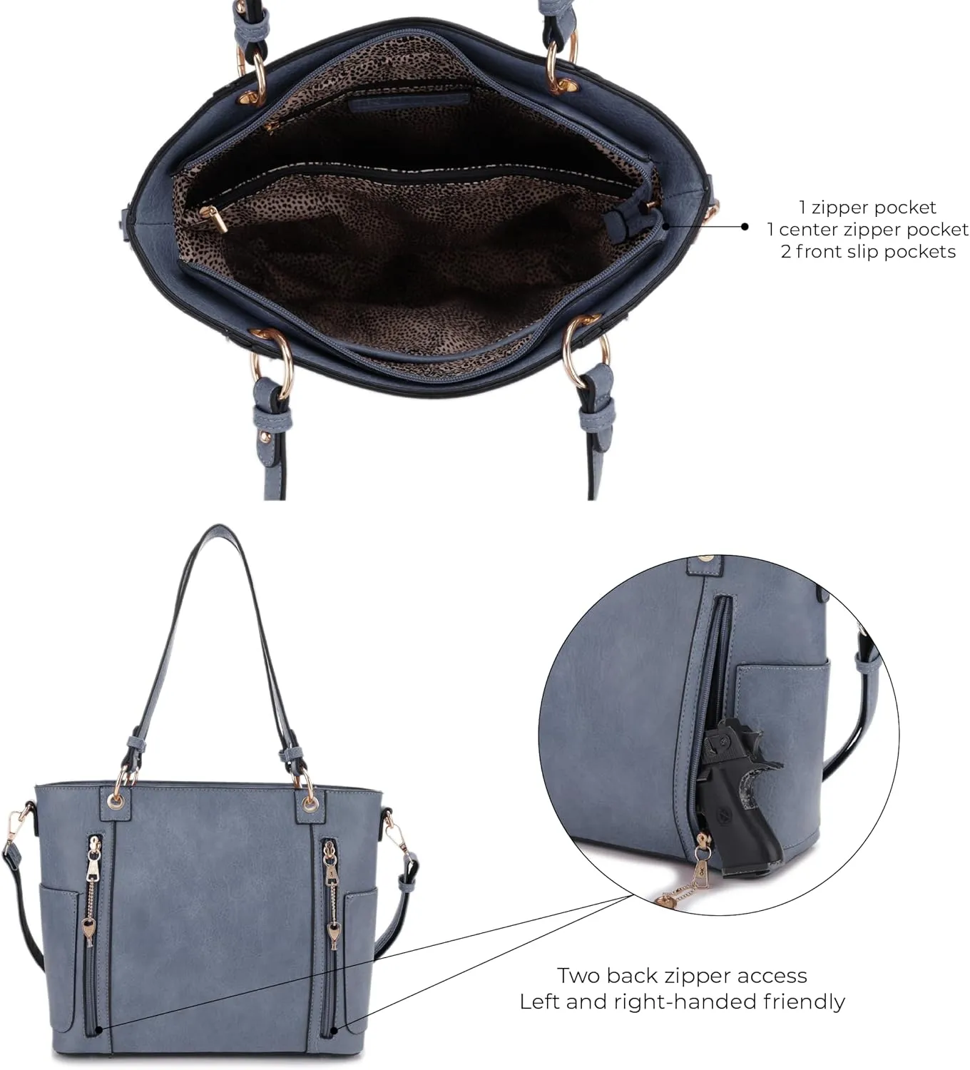 JESSIE & JAMES | Austin Whipstitching Concealed Carry Tote Bag with Lock and Key, Top Handle CCW Purse
