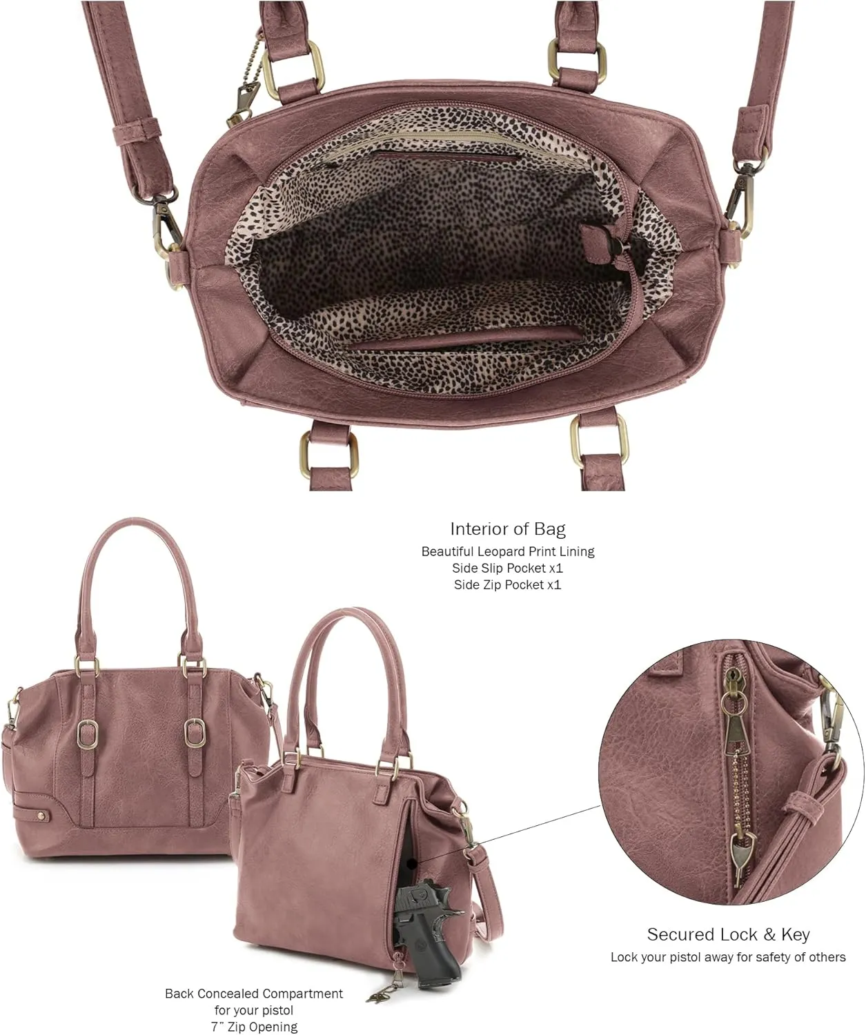 JESSIE & JAMES Elena Concealed Carry Satchel Purse Top Handle Shoulder Tote Bags For Women with Lock and Key