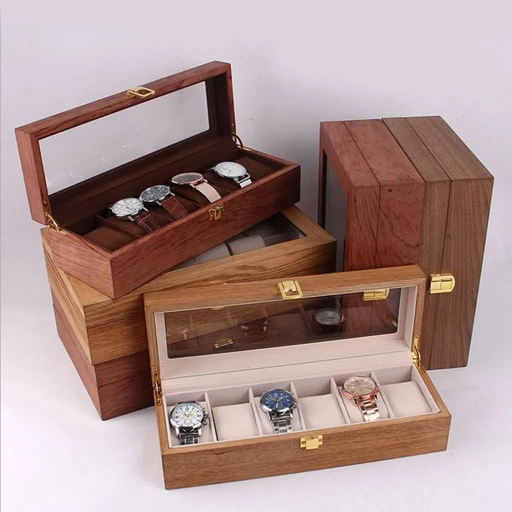 Jewelry Display Box Watch Case Jewelry Box Jewelry Watch Tray Men and Women Style Watch Storage Box Display Stand 6 Slot Watch Box with Transparent Glass Display Box Jewelry Display Box (Color : 1)