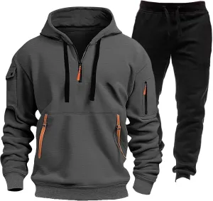 JJHAEVDY Mens Sweatsuit 2 Piece Long Sleeve Sweatsuits Hooded Drawstring Outfit Casual Sport Tracksuit Warmer Gym Tracksuits