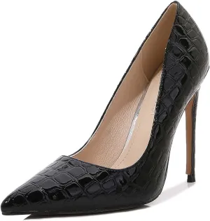 JOEupin Women Sexy Crocodile Pattern High Heels Pointed Toe Stilettos Pumps Party Club Shoes