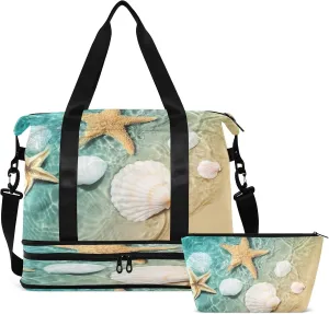 JSTEL Sport Tote Bag for Women,Gym Bag Pattern Duffle Bag with Shoe Compartment and Wet Pocket,Ladies Beach Bag Overnight Bag