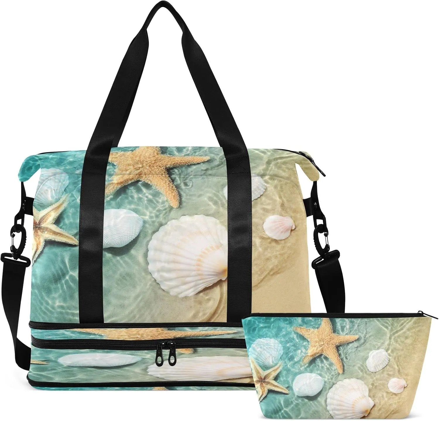 JSTEL Sport Tote Bag for Women,Gym Bag Pattern Duffle Bag with Shoe Compartment and Wet Pocket,Ladies Beach Bag Overnight Bag