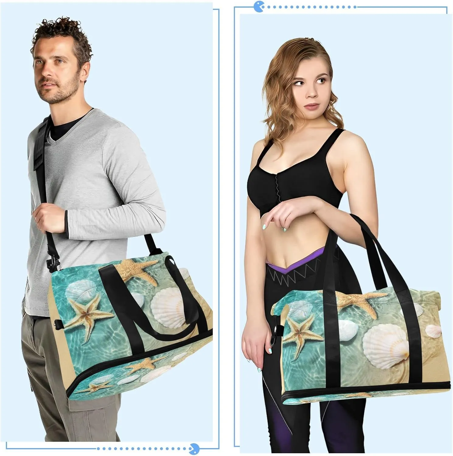 JSTEL Sport Tote Bag for Women,Gym Bag Pattern Duffle Bag with Shoe Compartment and Wet Pocket,Ladies Beach Bag Overnight Bag