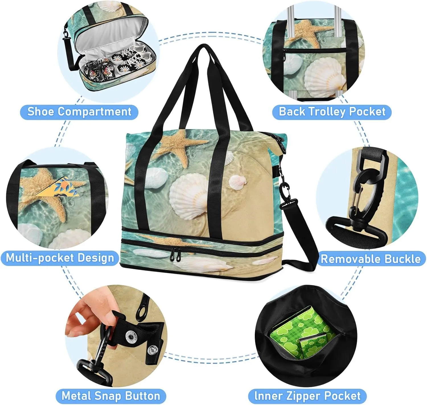 JSTEL Sport Tote Bag for Women,Gym Bag Pattern Duffle Bag with Shoe Compartment and Wet Pocket,Ladies Beach Bag Overnight Bag
