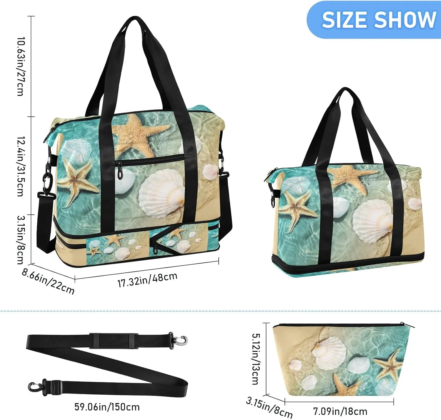 JSTEL Sport Tote Bag for Women,Gym Bag Pattern Duffle Bag with Shoe Compartment and Wet Pocket,Ladies Beach Bag Overnight Bag