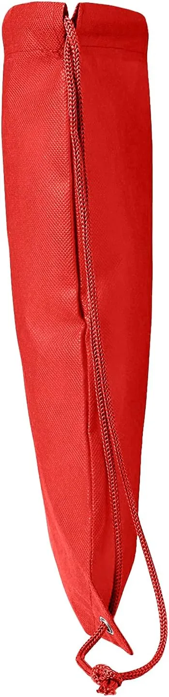 Jumbuzz Promotional Nonwoven Drawstring Bags Gym Sack Cinch Bags for Sports, Dance, Soccer, Hike, Yoga, Red, Set of 50