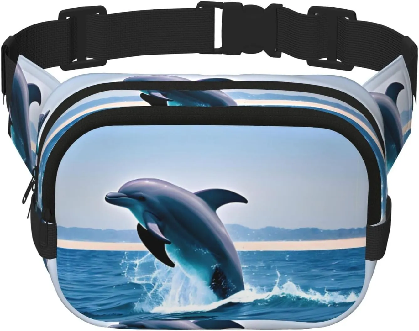 Jumping up dolphins Printed Fashion Crossbody Bag, Hiking Waist Bag, Square Double Layer Travel and Fitness Shoulder Bag