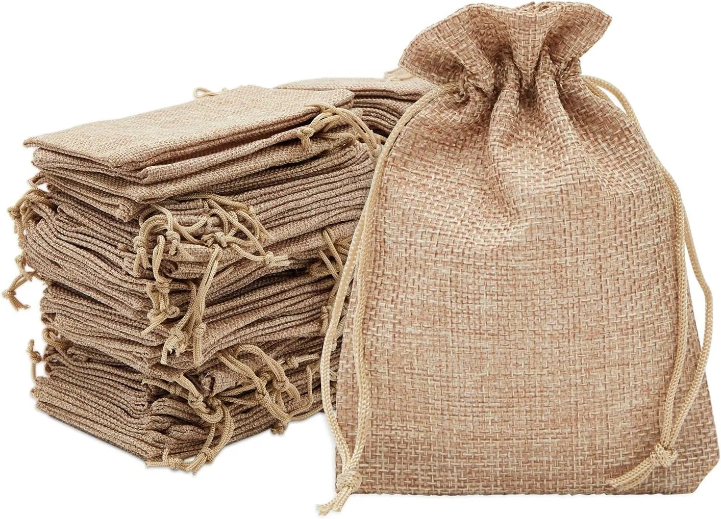 Juvale 100 Pack Burlap Drawstring Pouch for Jewelry, Party Favors, Arts and Crafts, Natural Brown, 3.7 x 5.5 in - Burlap Bags