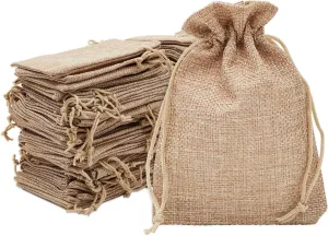 Juvale 100 Pack Burlap Drawstring Pouch for Jewelry, Party Favors, Arts and Crafts, Natural Brown, 3.7 x 5.5 in - Burlap Bags