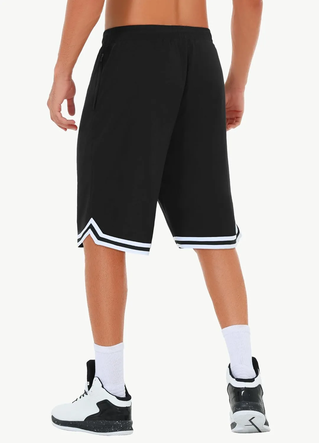 JWM Mens Long Basketball Shorts with Zip Pockets - 11" Mesh Athletic Gym Workout Sport Shorts Quick Dry Lightweight
