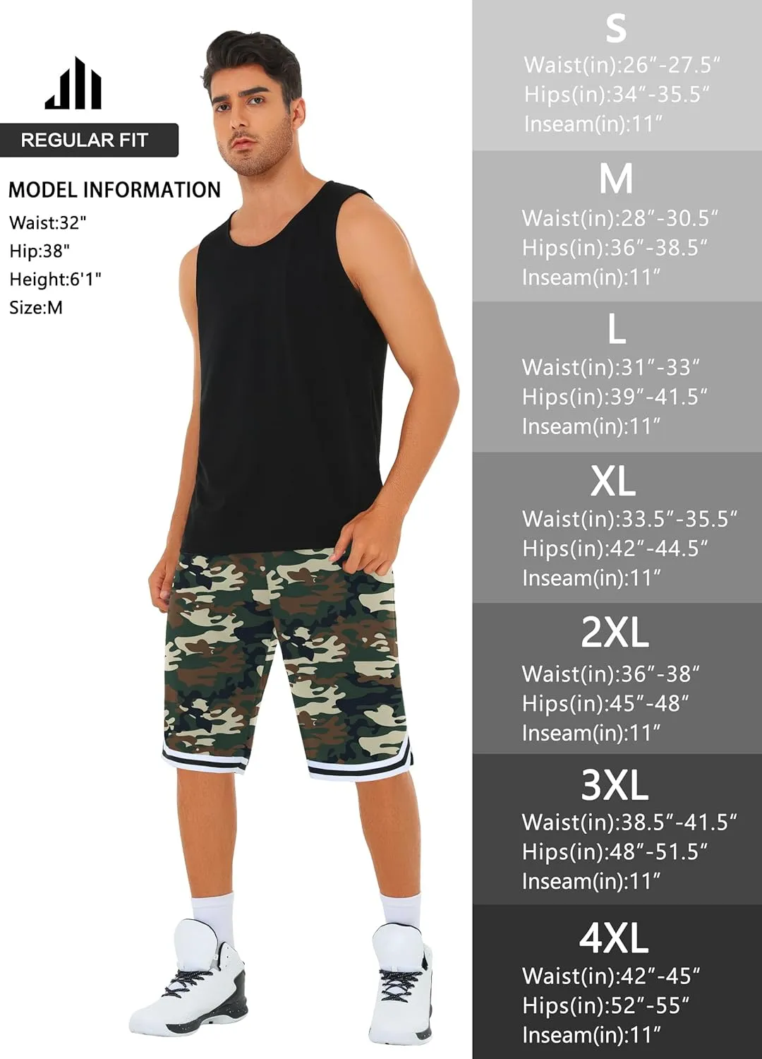 JWM Mens Long Basketball Shorts with Zip Pockets - 11" Mesh Athletic Gym Workout Sport Shorts Quick Dry Lightweight