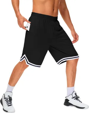 JWM Mens Long Basketball Shorts with Zip Pockets - 11" Mesh Athletic Gym Workout Sport Shorts Quick Dry Lightweight