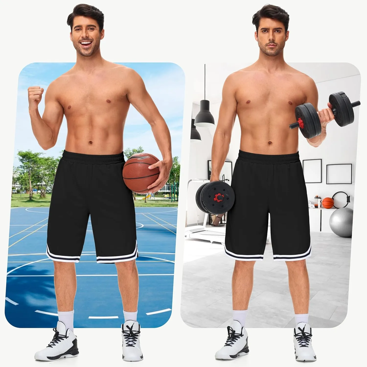 JWM Mens Long Basketball Shorts with Zip Pockets - 11" Mesh Athletic Gym Workout Sport Shorts Quick Dry Lightweight