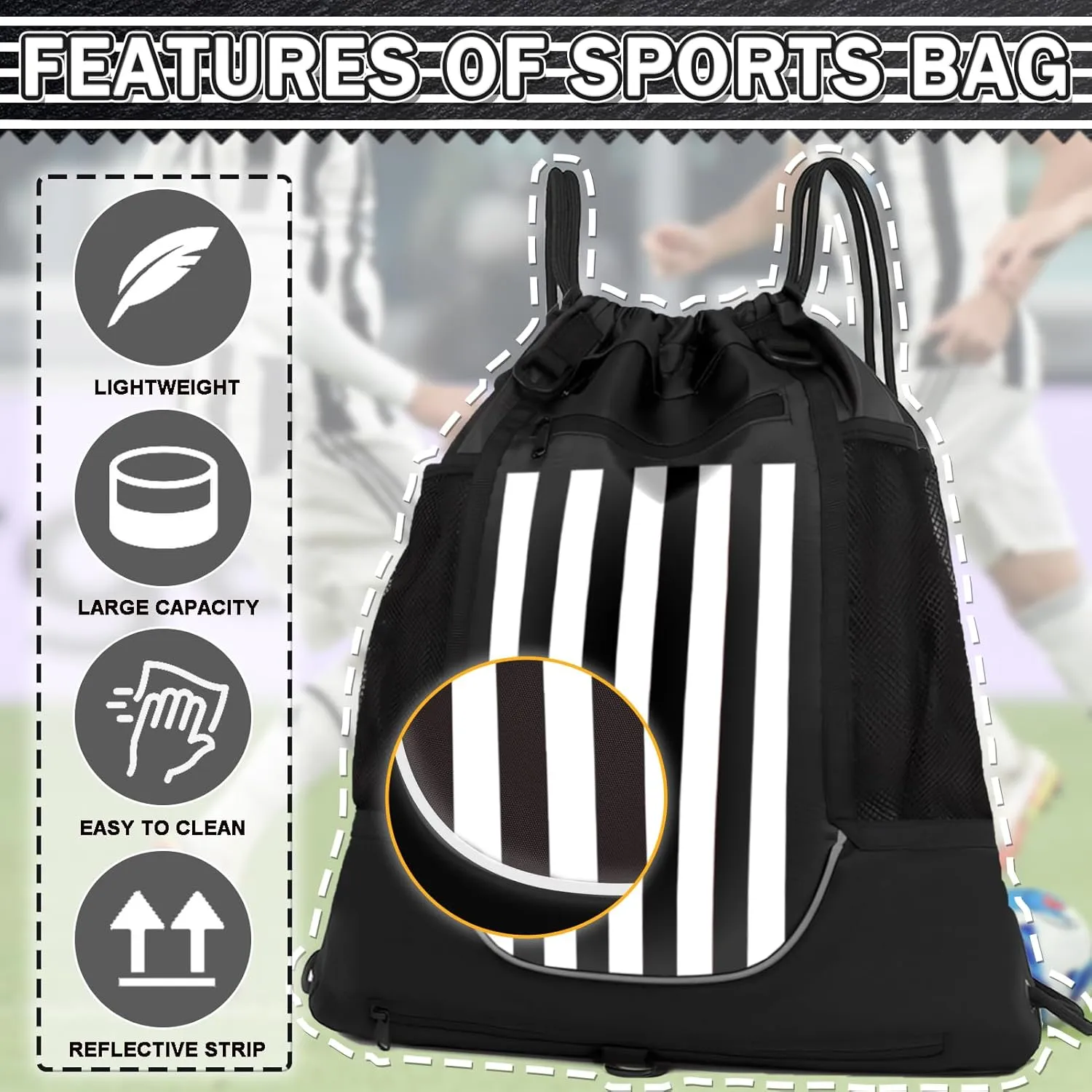 KAEGREEL Drawstring Soccer Bag Basketball Backpack for Kids Teens, Foldable Sports Bags Detachable Ball Mesh Bag for Gym Yoga Football Baseball