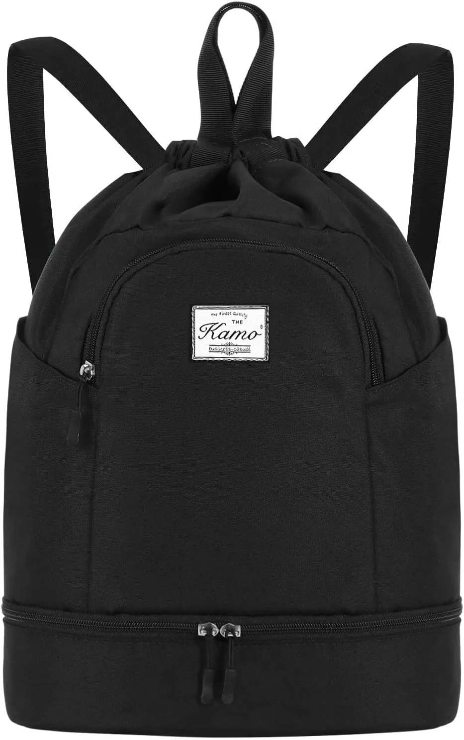 KAMO Drawstring Backpack Bag - Sport Swimming Yoga Backpack with Shoe Compartment, Two Water Bottle Holder for Men Women Large String Backpack Athletic Sackpack for Travel
