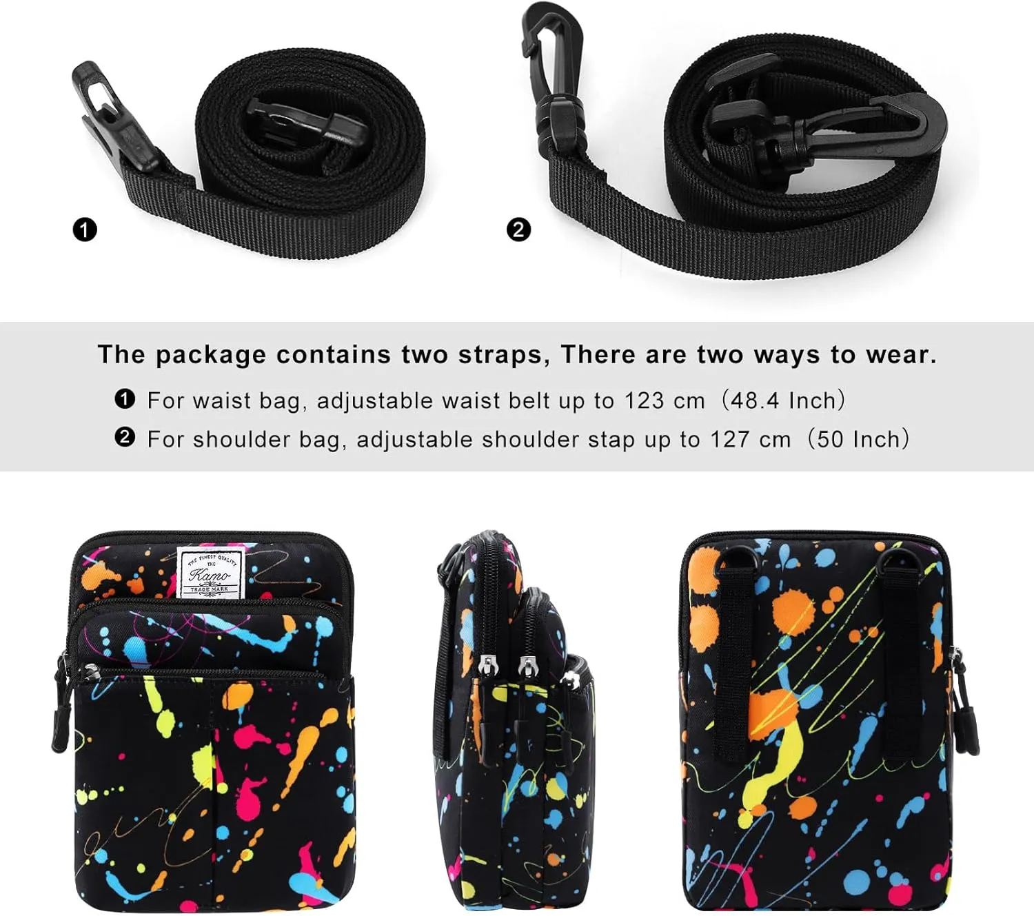 KAMO Multifunction Phone Waist Bag - Diagonal Crossbody Purse for Women & Men