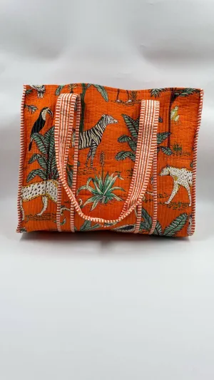 Kantha Quilted Boho Animal Reversible Tote Bag