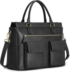 Kattee Leather Briefcase for Women, 15 Inches Laptop Bag, Work Tote with Luggage/Shoulder Strap