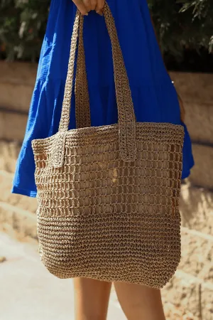 Khaki Straw Braided Hobo Tote Bag