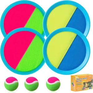 Kids Toys - Outdoor Games, Beach Toys, Toss and Ball Set with 4 Paddles and 3 Balls, Perfect Beach Games Sets Playground Sets for Backyards Easter Gifts for Kids/Adults/Family (Blue Light Yellow)