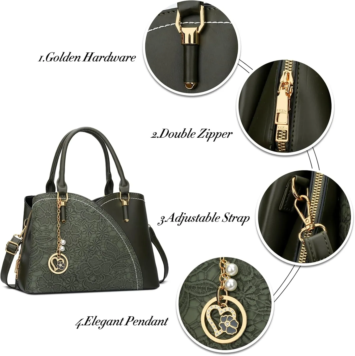 KKXIU Triple Compartments Purses and Handbags for Women Fashion Ladies Satchel Shoulder Top Handle Bag