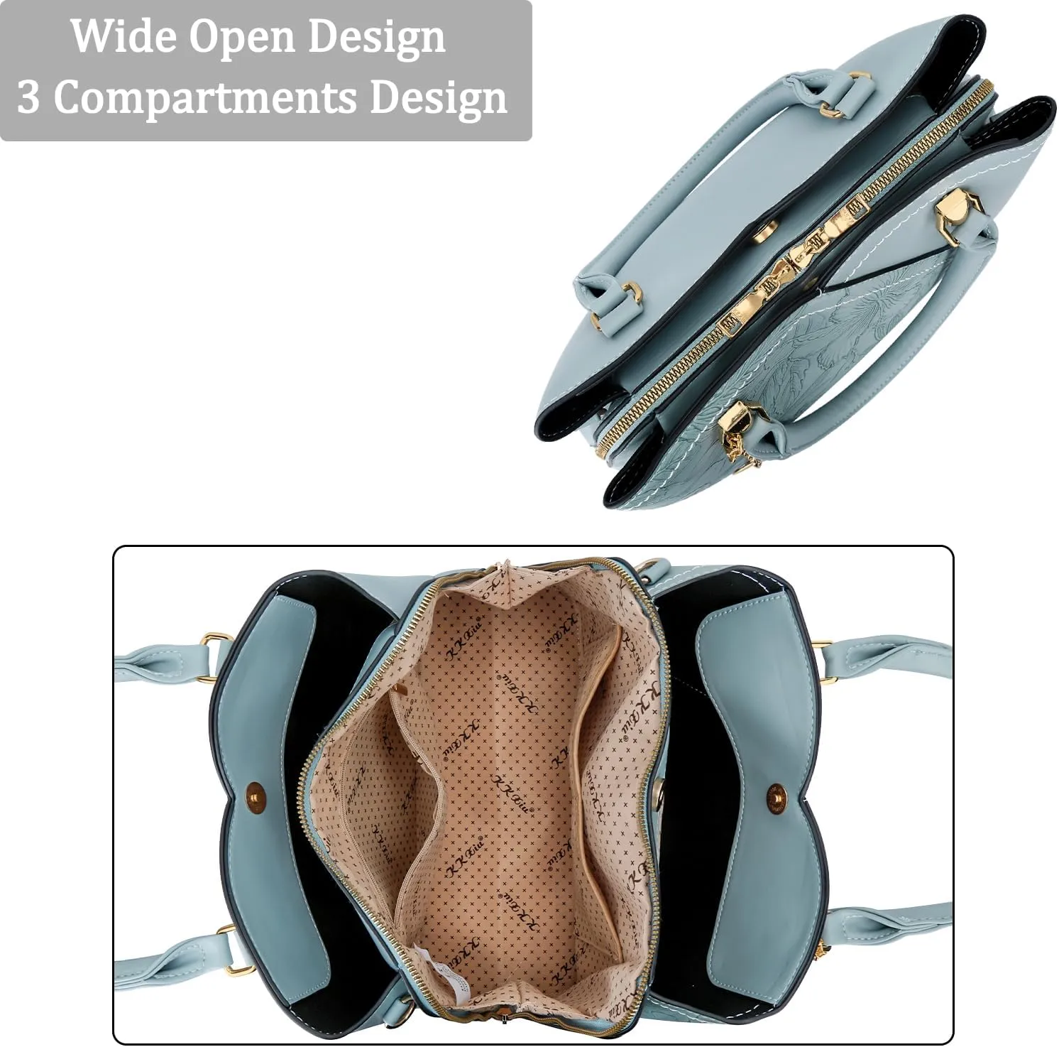 KKXIU Triple Compartments Purses and Handbags for Women Fashion Ladies Satchel Shoulder Top Handle Bag