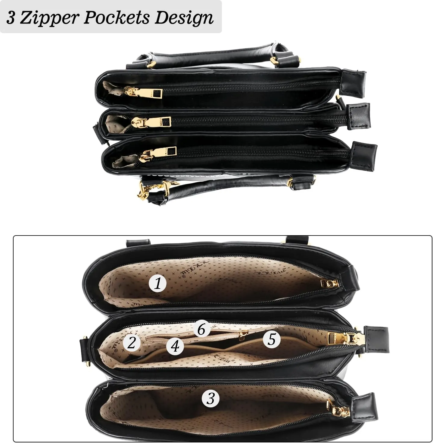 KKXIU Triple Compartments Purses and Handbags for Women Fashion Ladies Satchel Shoulder Top Handle Bag