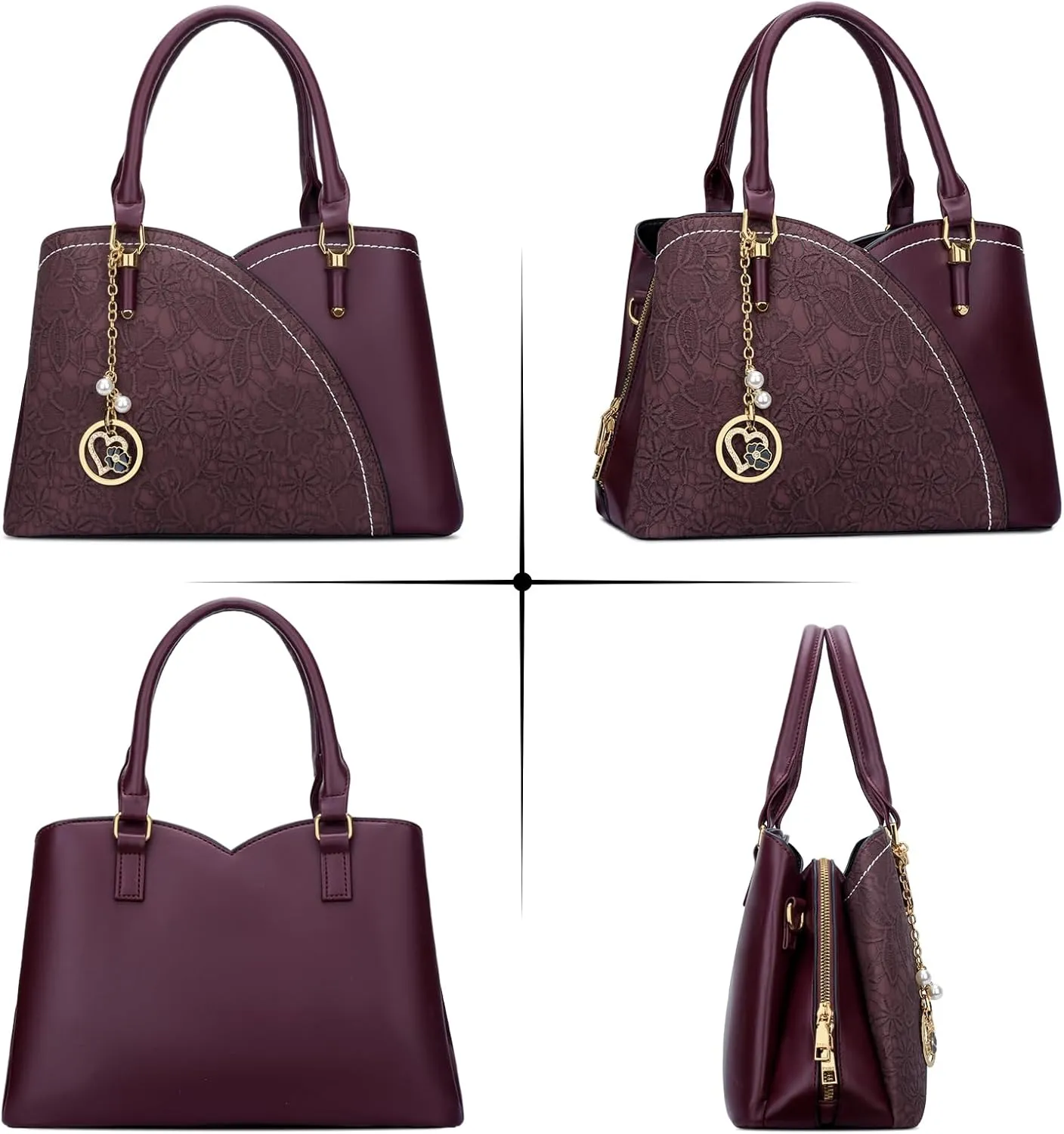 KKXIU Triple Compartments Purses and Handbags for Women Fashion Ladies Satchel Shoulder Top Handle Bag