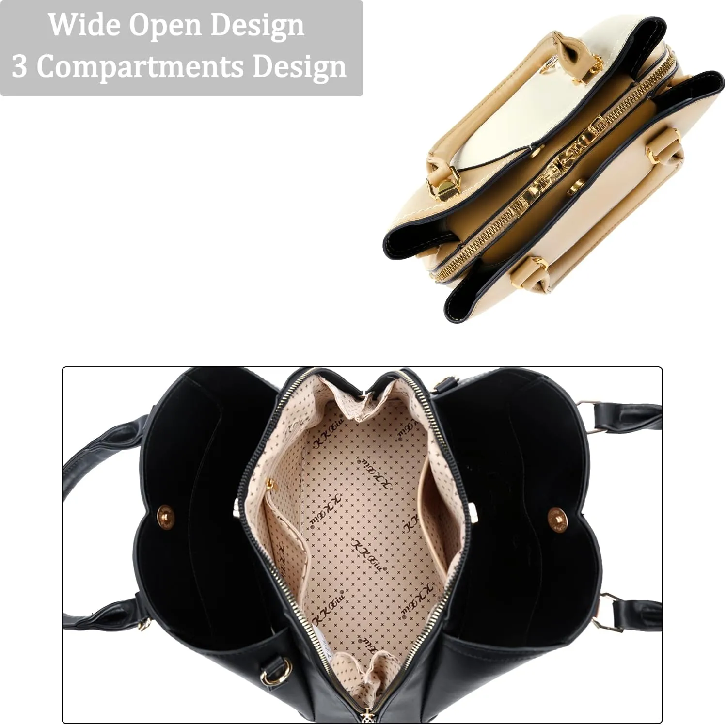 KKXIU Triple Compartments Purses and Handbags for Women Fashion Ladies Satchel Shoulder Top Handle Bag