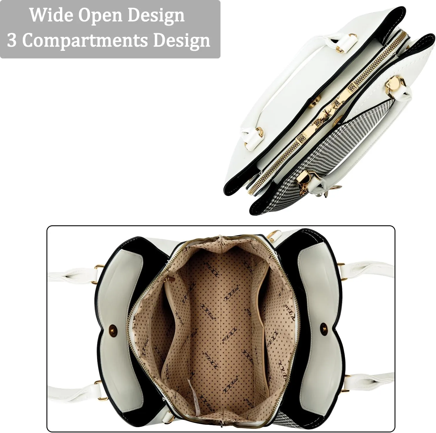 KKXIU Triple Compartments Purses and Handbags for Women Fashion Ladies Satchel Shoulder Top Handle Bag