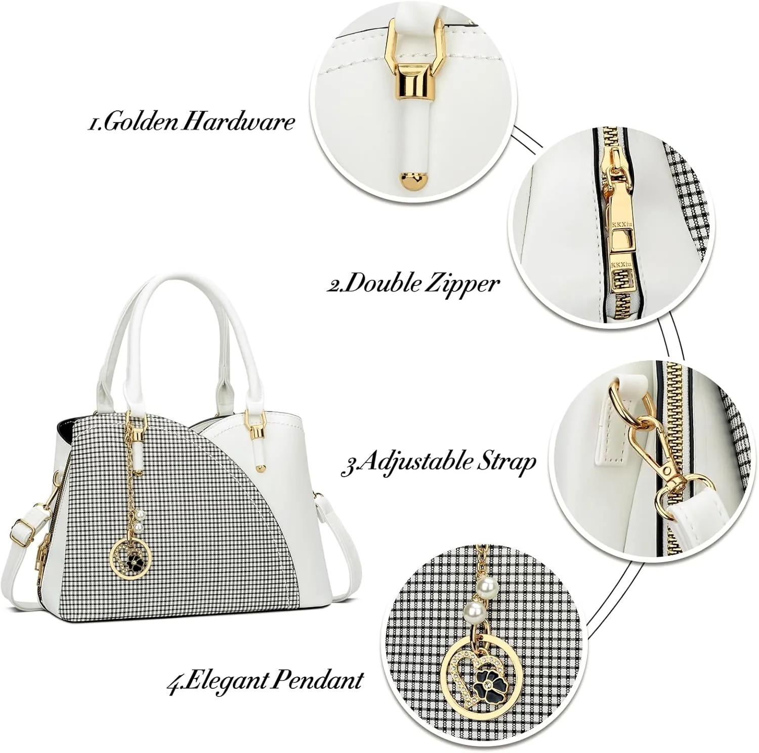 KKXIU Triple Compartments Purses and Handbags for Women Fashion Ladies Satchel Shoulder Top Handle Bag