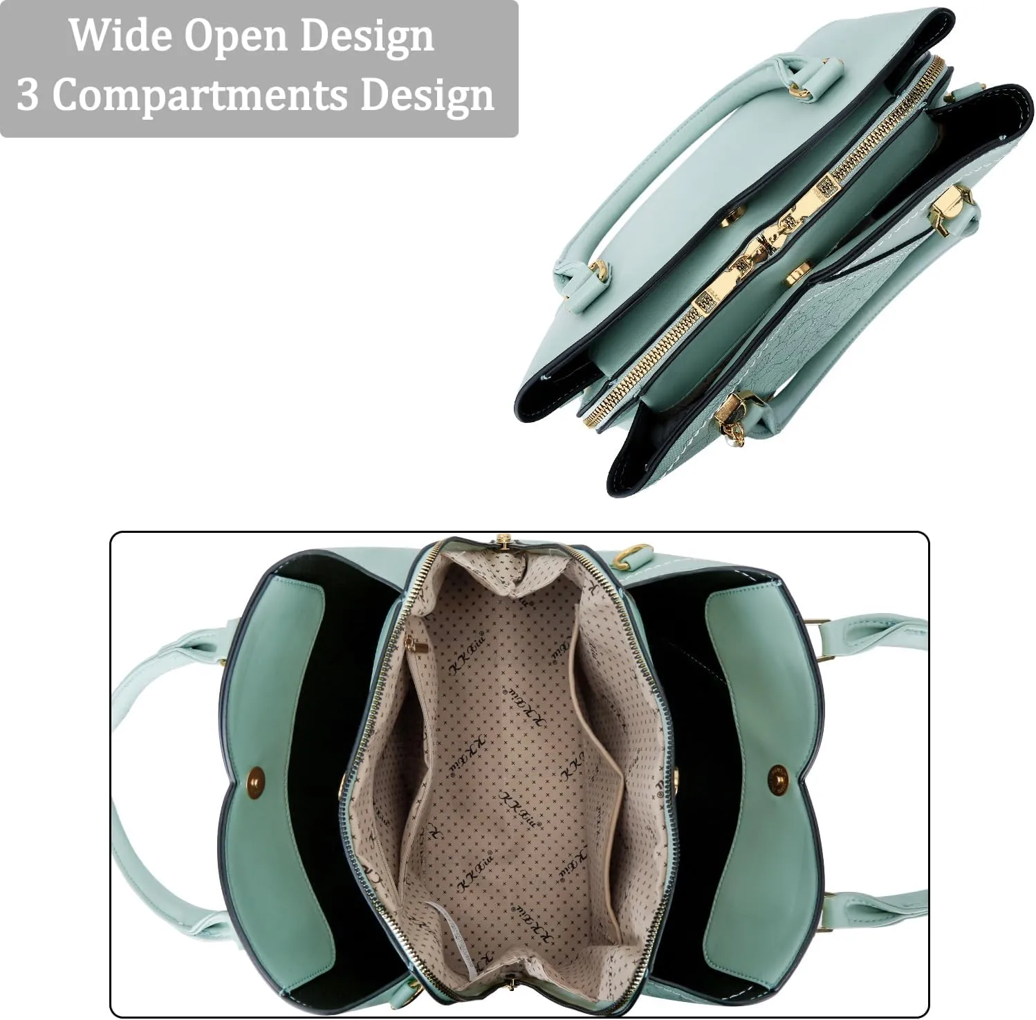 KKXIU Triple Compartments Purses and Handbags for Women Fashion Ladies Satchel Shoulder Top Handle Bag