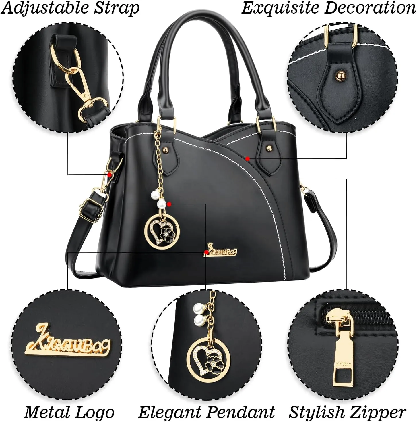 KKXIU Triple Compartments Purses and Handbags for Women Fashion Ladies Satchel Shoulder Top Handle Bag