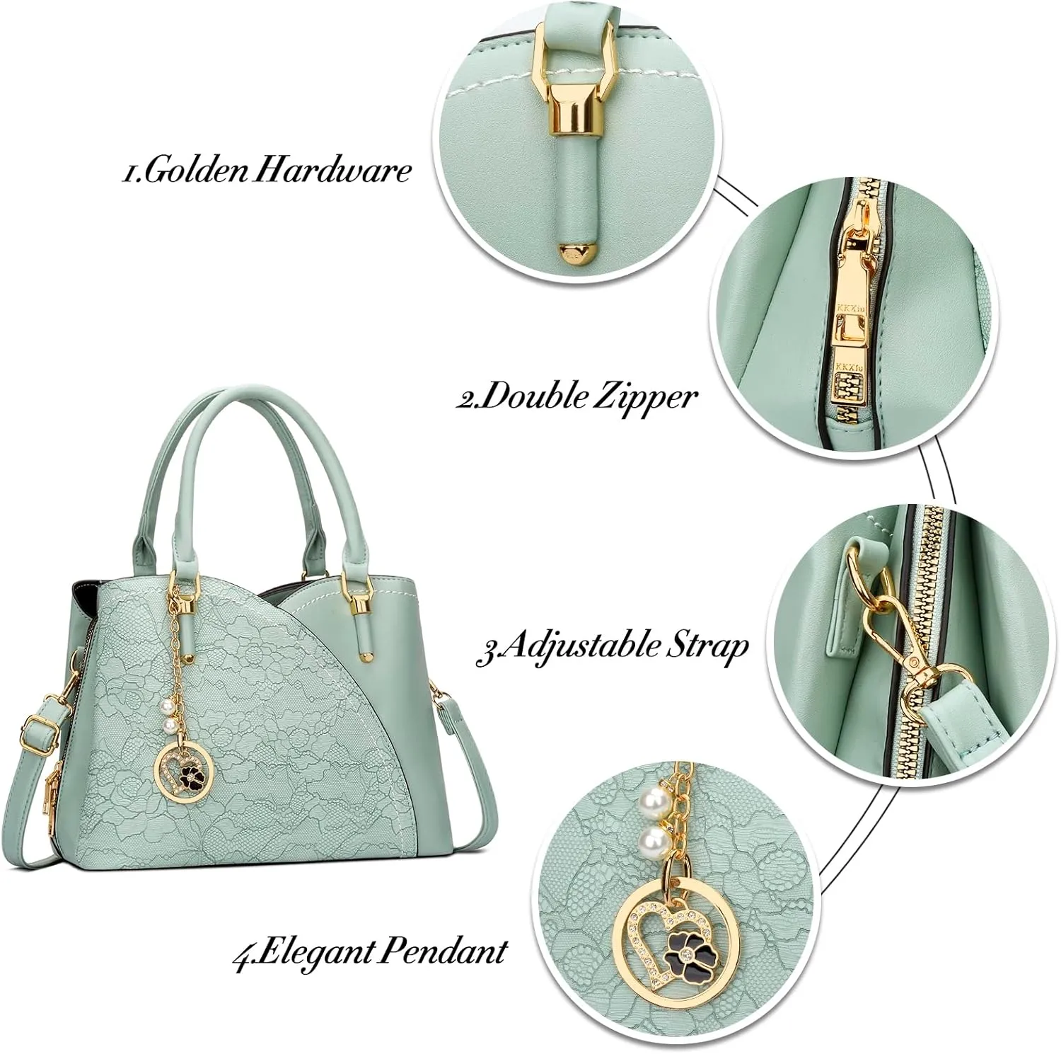 KKXIU Triple Compartments Purses and Handbags for Women Fashion Ladies Satchel Shoulder Top Handle Bag