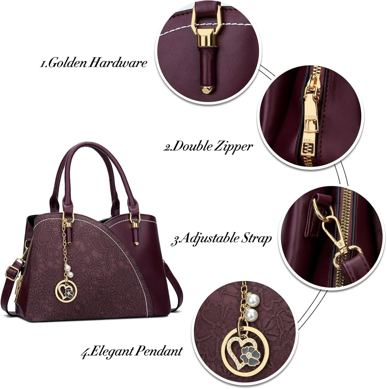 KKXIU Triple Compartments Purses and Handbags for Women Fashion Ladies Satchel Shoulder Top Handle Bag