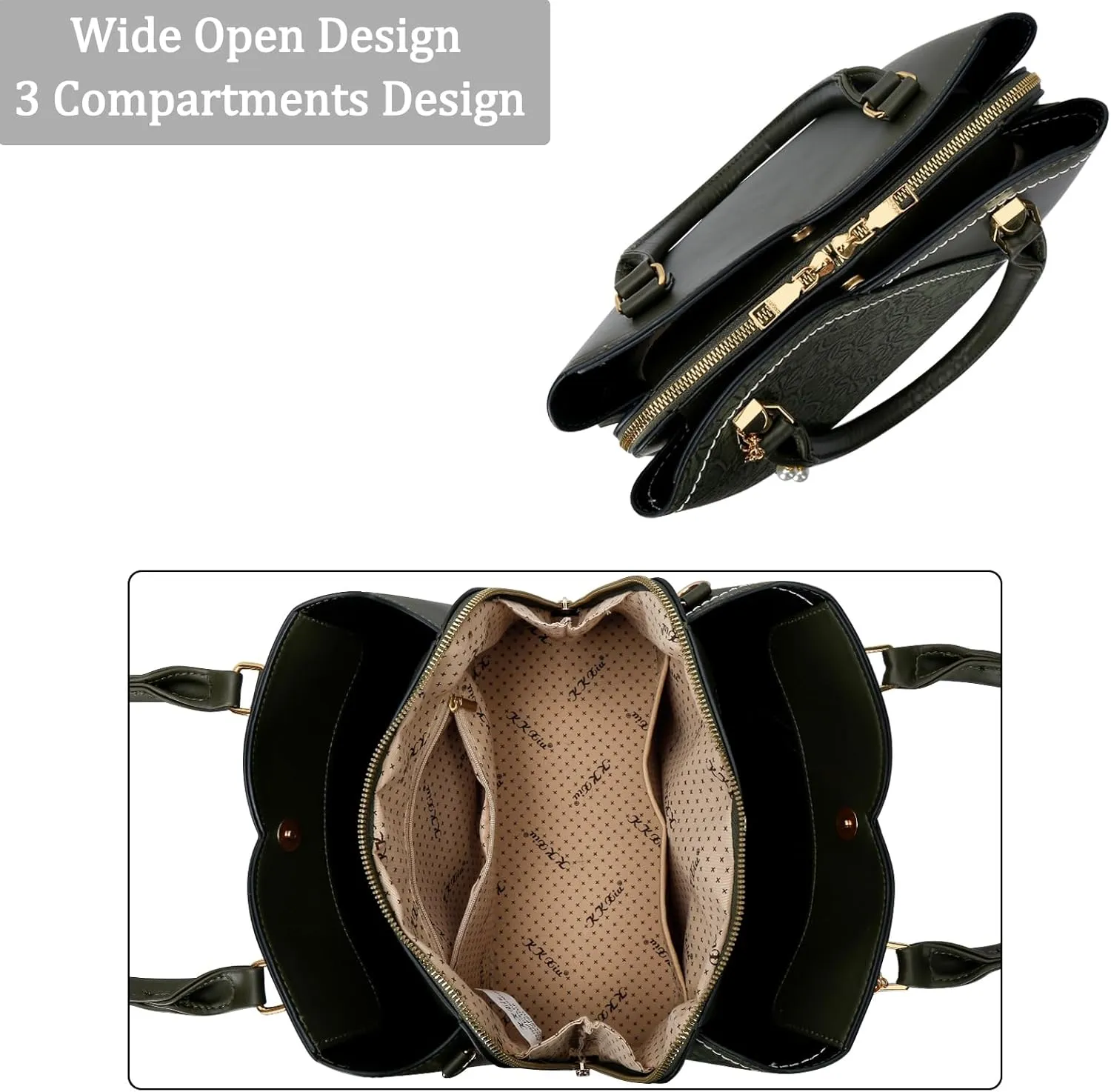 KKXIU Triple Compartments Purses and Handbags for Women Fashion Ladies Satchel Shoulder Top Handle Bag