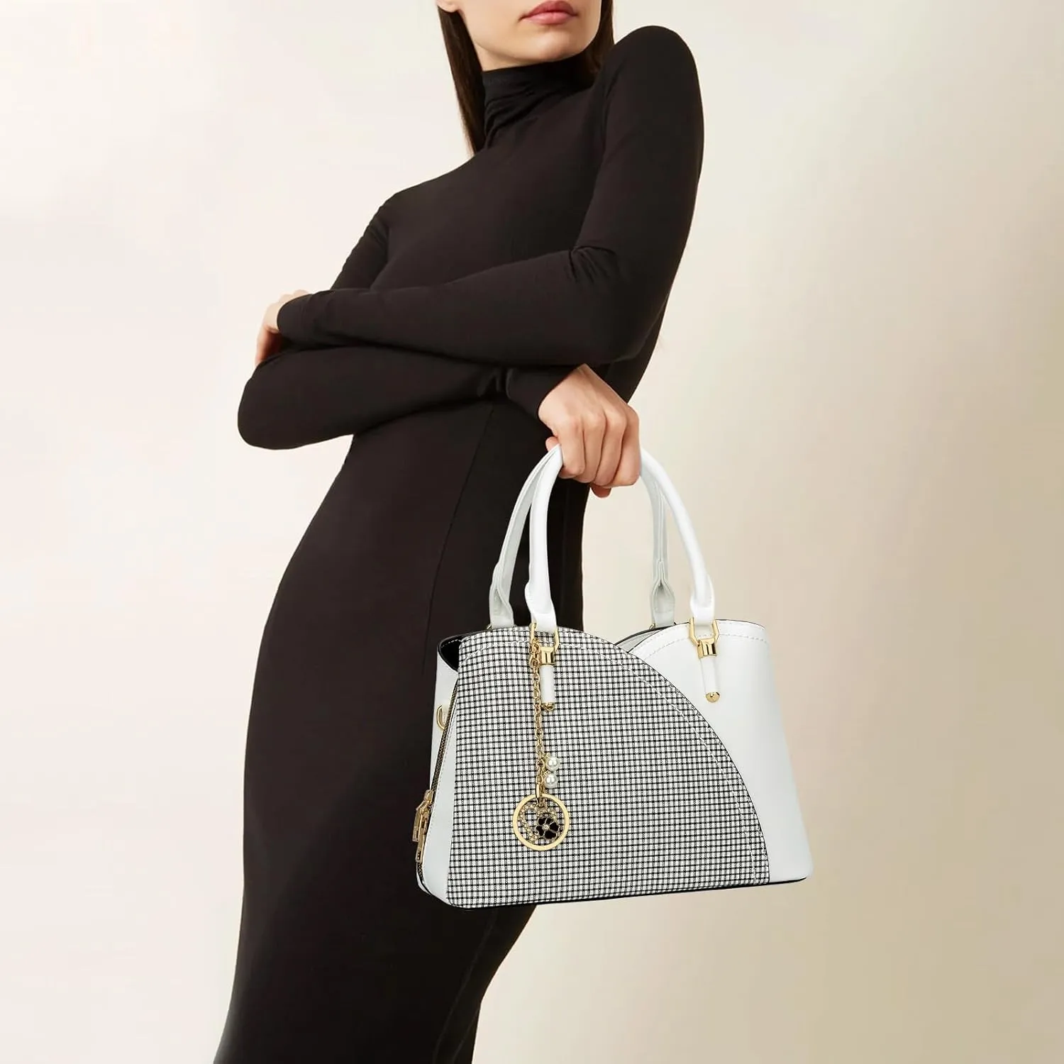 KKXIU Triple Compartments Purses and Handbags for Women Fashion Ladies Satchel Shoulder Top Handle Bag