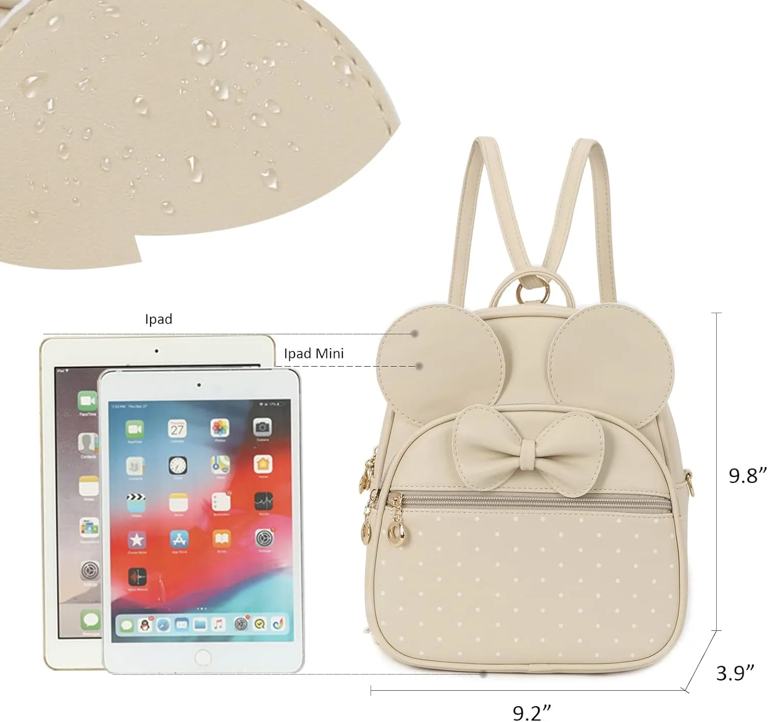 KL928 Girls Mini Backpack Bowknot Polka Dot Cute Daypacks Convertible Shoulder Bag Purse for Women (Beige)
