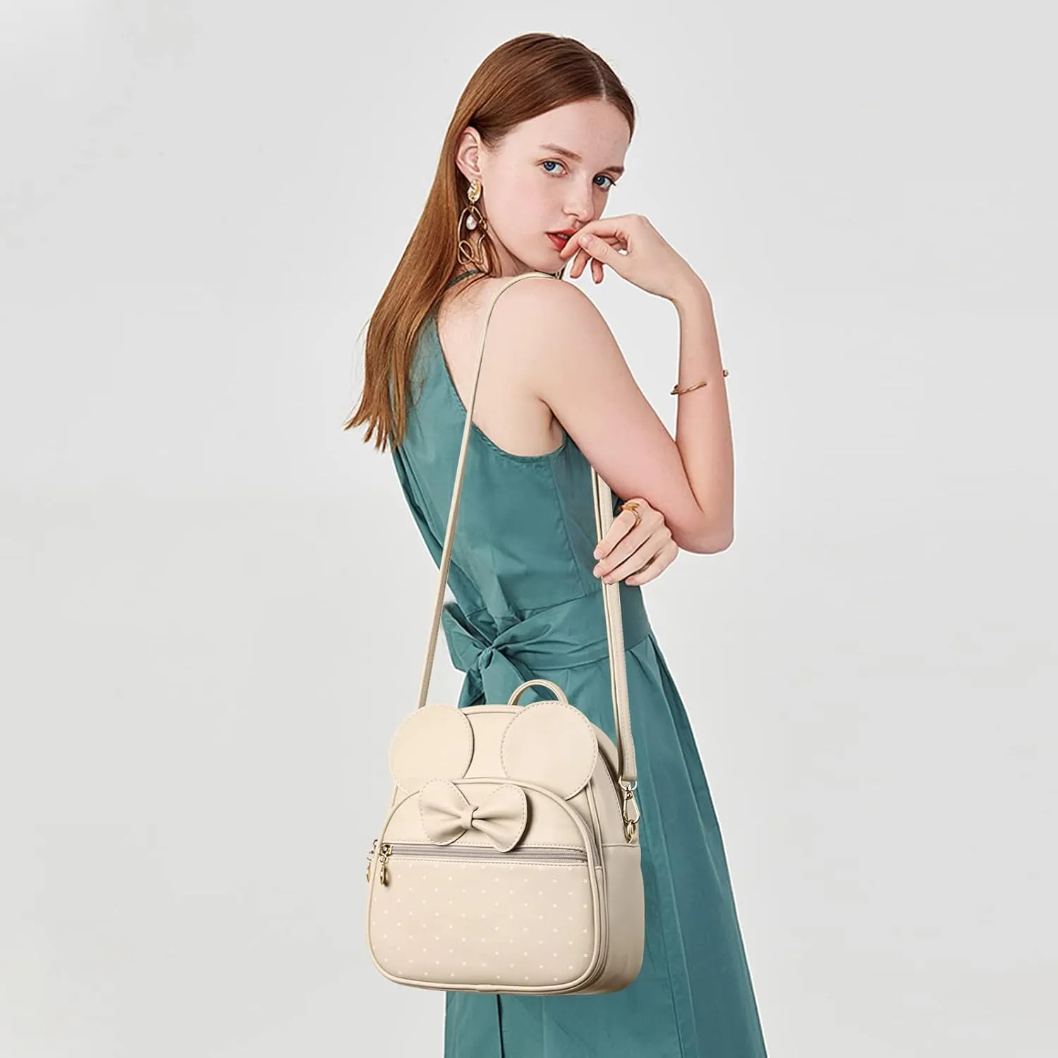 KL928 Girls Mini Backpack Bowknot Polka Dot Cute Daypacks Convertible Shoulder Bag Purse for Women (Beige)