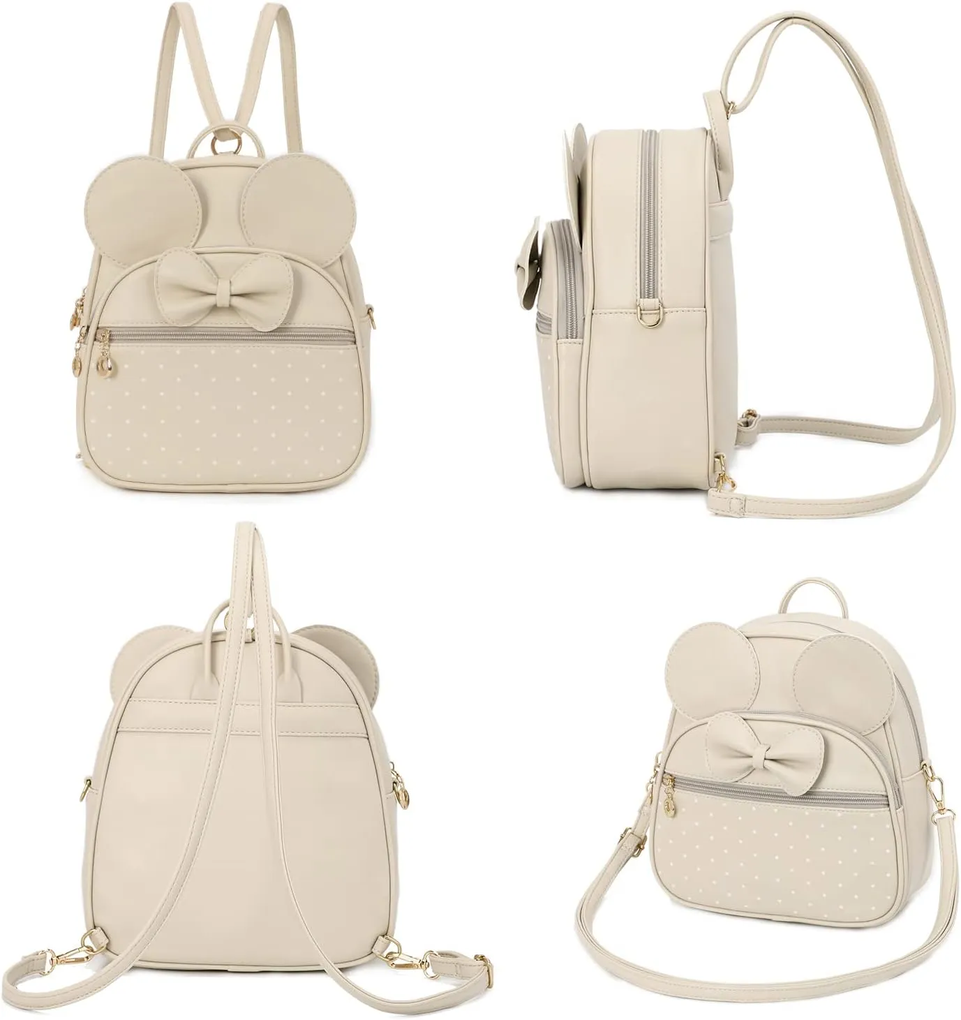 KL928 Girls Mini Backpack Bowknot Polka Dot Cute Daypacks Convertible Shoulder Bag Purse for Women (Beige)