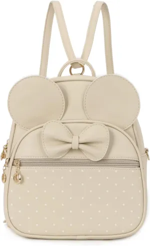 KL928 Girls Mini Backpack Bowknot Polka Dot Cute Daypacks Convertible Shoulder Bag Purse for Women (Beige)